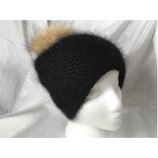 Mujer Beanie Hat Hand Knit 100% Angora Black color Fur Pompom Warm Beret  eb-47419928